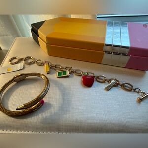 Teacher Gold Pencil Bracelet and Charm Bracelet